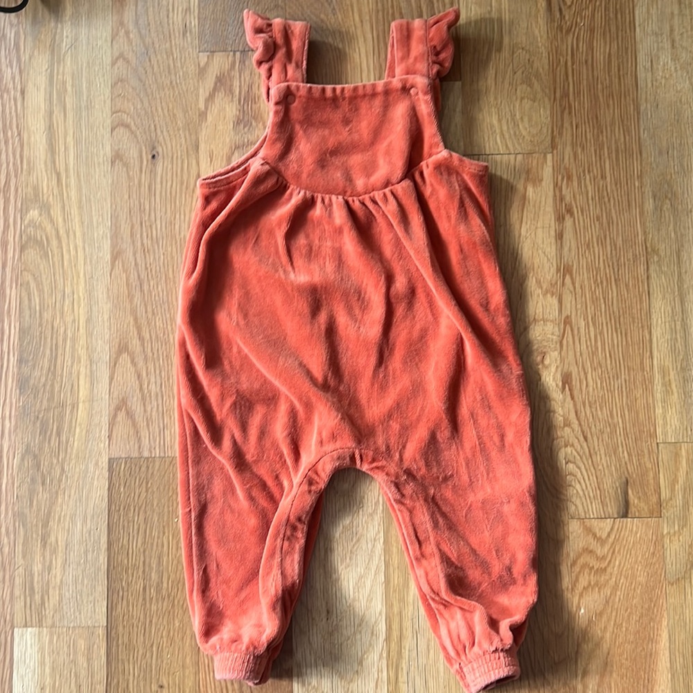 Angel Dear orange velvet overalls